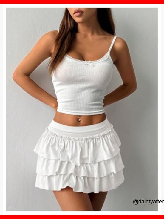 Polyester Blend Bow Back Mini Skirt with Layered Ruffle Hem - Picture 4 of 6